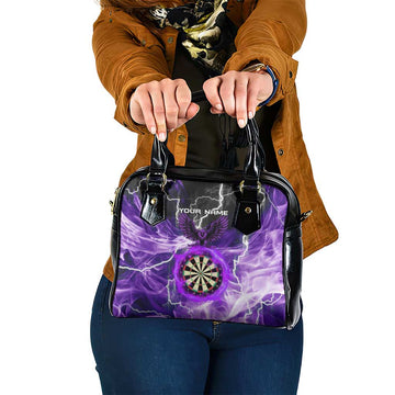 Personalized Purple Lightning Darts Board Shoulder Handbag with Owl Graphic TS04