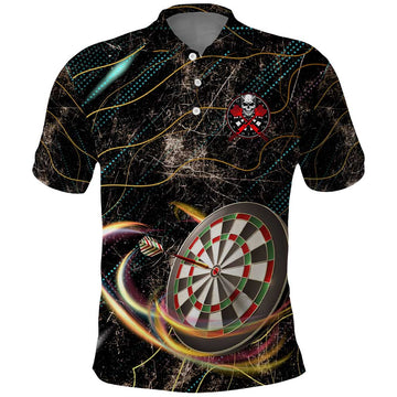 Personalized Skull and Darts Graphic Polo Shirt with Neon Design TS04