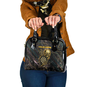 Personalized Skull and Darts Graphic Shoulder Handbag with Neon Design TS04