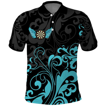 Personalized Elegant Wings and Dartboard Design Polo Shirt with Swirling Floral Patterns TS04