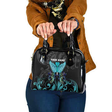 Personalized Elegant Wings and Dartboard Design Shoulder Handbag with Swirling Floral Patterns TS04