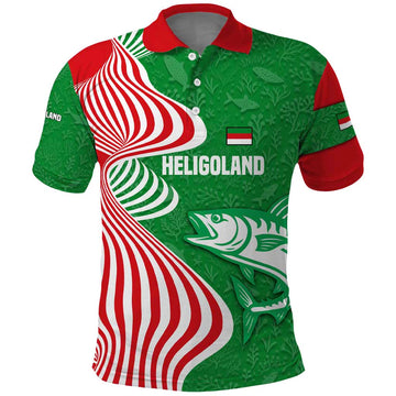 Germany Heligoland Polo Shirt with Fish Illustration and Red Green Wave TS04
