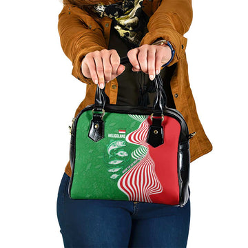 Germany Heligoland Shoulder Handbag with Fish Illustration and Red Green Wave TS04