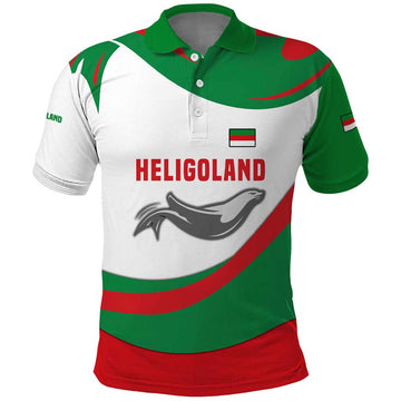 Germany Heligoland Polo Shirt with Seal Graphic and Red Green Wave Nature TS04