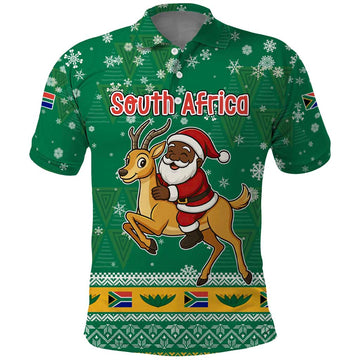 South Africa Christmas Polo Shirt Santa Reindeer and Africa Map TS04