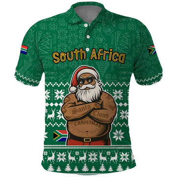 South Africa Christmas Polo Shirt Christmas Santa Claus Tattoo TS04