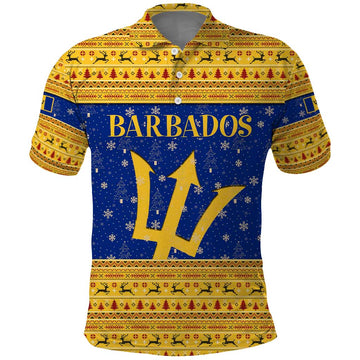 Barbados Christmas Polo Shirt with Blue Yellow Xmas Trident Santa and Reindeer TS04