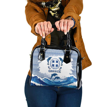 Greece Dolphin Shoulder Handbag with Greek Key Pattern and Ocean Wave Design TS04