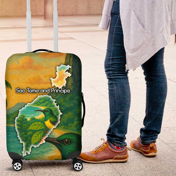 Sao Tome and Principe Tropical Island Luggage Cover with Bird and Cocoa Forest Print TS04