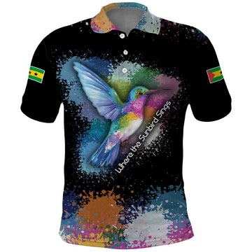 Where the Sunbird Sings Polo Shirt with Sao Tome and Principe Flag and Color Splash Art TS04