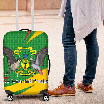 Sao Tome and Principe National Emblem Luggage Cover with Green Yellow Flag Pattern TS04