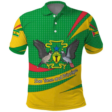 Sao Tome and Principe National Emblem Polo Shirt with Green Yellow Flag Pattern TS04