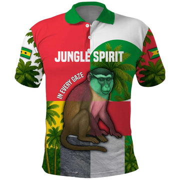Jungle Spirit Monkey Polo Shirt with Sao Tome and Principe Tropical Flag Color Blocks TS04
