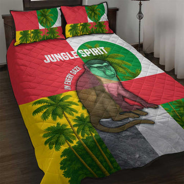 Jungle Spirit Monkey Quilt Bed Set Sao Tome and Principe Tropical Flag Color TS04
