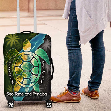 Sea Turtle Sao Tome and Principe Luggage Cover with Ocean Tide and Tropical Palm Design TS04