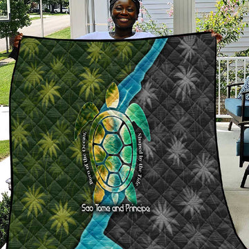 Sea Turtle Sao Tome and Principe Quilt Ocean Tide and Tropical Palm TS04