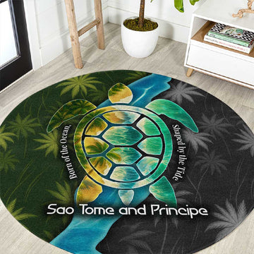 Sea Turtle Sao Tome and Principe Round Carpet Ocean Tide and Tropical Palm TS04