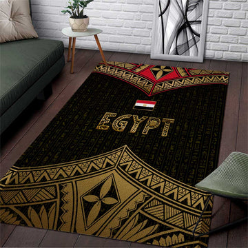 Ankh Eye of Horus Egypt Area Rug Ancient Black Gold Hieroglyph Spirit TS04