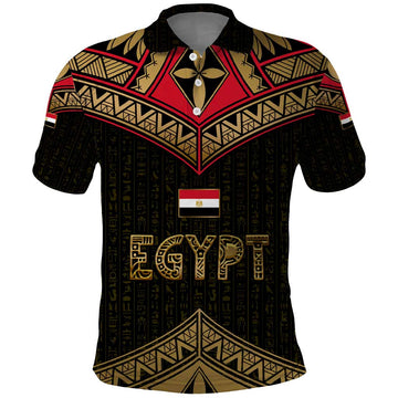 Ankh Eye of Horus Egypt Polo Shirt with Ancient Black Gold Hieroglyph Spirit TS04
