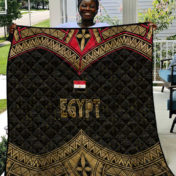 Ankh Eye of Horus Egypt Quilt Ancient Black Gold Hieroglyph Spirit TS04