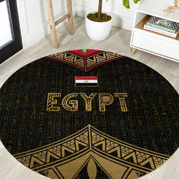 Ankh Eye of Horus Egypt Round Carpet Ancient Black Gold Hieroglyph Spirit TS04