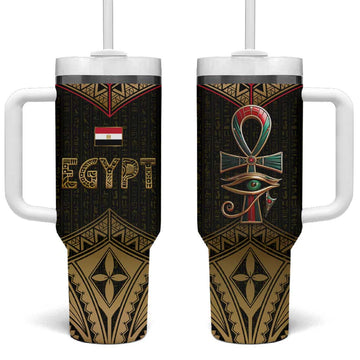 Ankh Eye of Horus Egypt Tumbler With Handle Ancient Black Gold Hieroglyph Spirit TS04