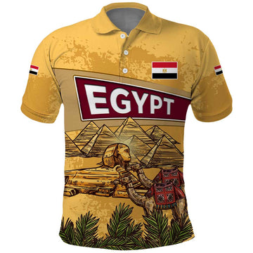 Egyptian Pyramids and Anubis Polo Shirt with Camel Caravan Desert TS04