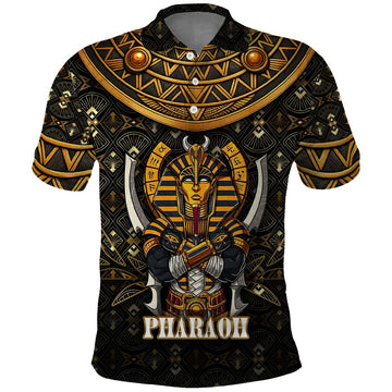 Pharaoh King Tut Egypt Polo Shirt with Hieroglyphic Gold Pattern TS04