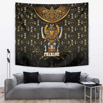 Pharaoh King Tut Egypt Tapestry Hieroglyphic Gold Pattern TS04