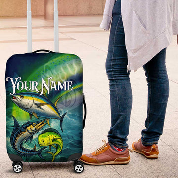 Offshore Fishing Custom Luggage Cover Tuna Mahi Mahi and Wahoo in Ocean Wave Design TS04