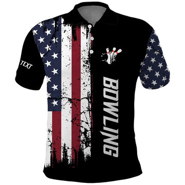 Grunge American Flag Custom Bowling Polo Shirt Pins Graphic and Team Text Layout Design TS04