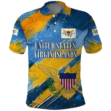 United States Virgin Islands Polo Shirt with Blue Yellow Eagle Design and Government Seal TS04