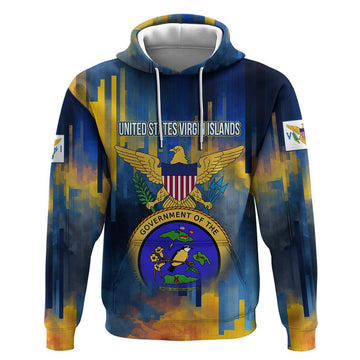 United States Virgin Islands Hoodie with Blue Yellow Government Seal Design and Bald Eagle TS04