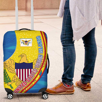United States Virgin Islands Luggage Cover with Blue Yellow Wave Design and Island Map Bird TS04