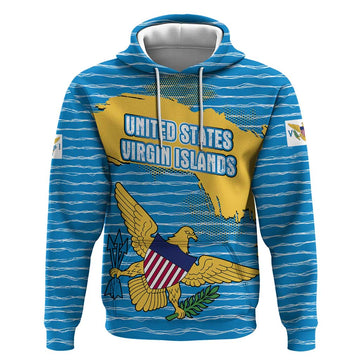 United States Virgin Islands Hoodie with Blue Yellow Ocean Design and Eagle Map Pattern TS04