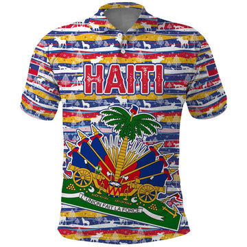 Haiti Christmas Polo Shirt with Blue Red Yellow Xmas Santa Sleigh and Coat of Arms TS04