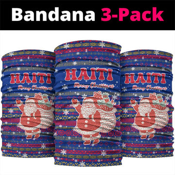 Haiti Christmas Neck Gaiter with Blue Red Xmas Santa Snowflake and Map TS04