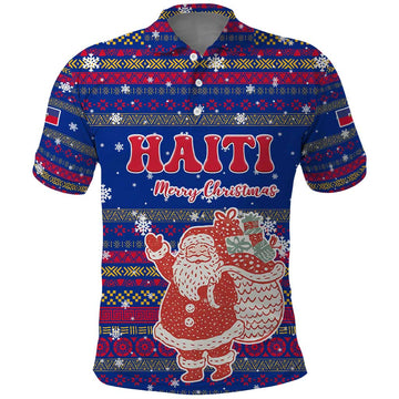Haiti Christmas Polo Shirt with Blue Red Xmas Santa Snowflake and Map TS04