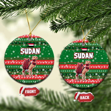 Sudan Christmas Ceramic Ornament with Green Red Xmas Camel Snowflake and Coat of Arms TS04