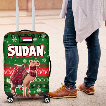 Sudan Christmas Luggage Cover with Green Red Xmas Camel Snowflake and Coat of Arms TS04