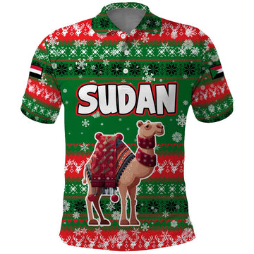Sudan Christmas Polo Shirt with Green Red Xmas Camel Snowflake and Coat of Arms TS04