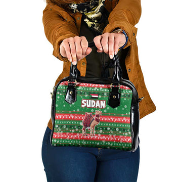 Sudan Christmas Shoulder Handbag with Green Red Xmas Camel Snowflake and Coat of Arms TS04
