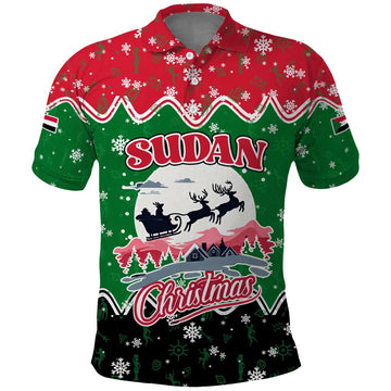 Sudan Christmas Polo Shirt with Red Green Black Xmas Santa Sleigh and Map TS04