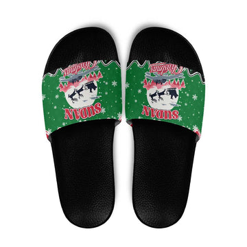 Sudan Christmas Slide Sandals with Red Green Black Xmas Santa Sleigh and Map TS04