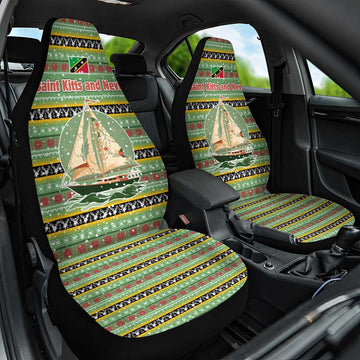 Saint Kitts and Nevis Christmas Car Seat Cover with Green Red Black Xmas Sailboat and Map TS04