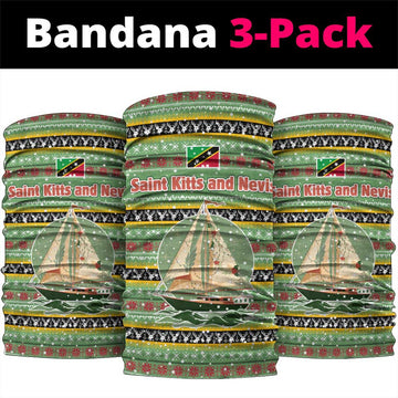 Saint Kitts and Nevis Christmas Neck Gaiter with Green Red Black Xmas Sailboat and Map TS04