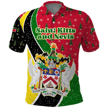 Saint Kitts and Nevis Christmas Polo Shirt with Red Green Black Xmas Monkey Gift and Coat of Arms TS04