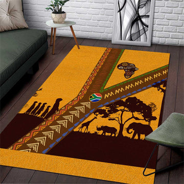 South Africa Flag Area Rug Tribal Africa Heritage - Wildlife Silhouettes in Earthy TS04