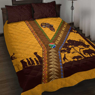 South Africa Flag Quilt Bed Set Tribal Africa Heritage - Wildlife Silhouettes in Earthy TS04