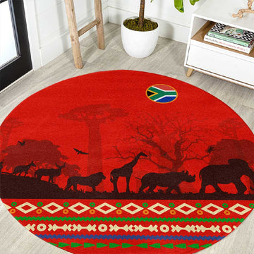 Wildlife South Africa Round Carpet Tribal Pattern National Flag Safari Silhouettes TS04